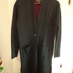 PAUL COSTELLOE BLACK LABEL S Long Knit Cardi Button Closure Black/Plum Pockets